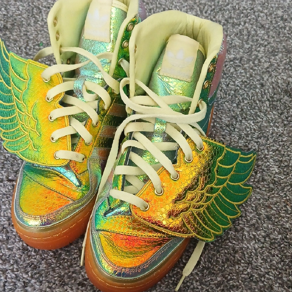 Adidas Jeremy Scott Green Iridescent Wing Sneakers